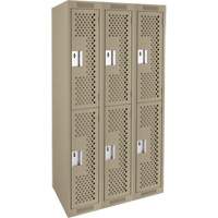 Clean Line Lockers, 2 -tier, Bank of 3, 36" x 15" x 72", Steel, Beige, Rivet (Assembled), Perforated R.M.G. Prévention
