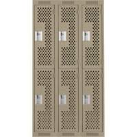 Clean Line Lockers, 2 -tier, Bank of 3, 36" x 15" x 72", Steel, Beige, Rivet (Assembled), Perforated R.M.G. Prévention