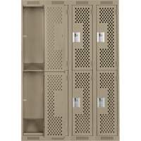 Clean Line Lockers, 2 -tier, Bank of 4, 48" x 15" x 72", Steel, Beige, Rivet (Assembled), Perforated R.M.G. Prévention