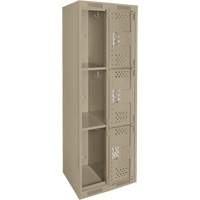 Clean Line Lockers, 3 -tier, Bank of 2, 24" x 12" x 72", Steel, Beige, Rivet (Assembled), Perforated R.M.G. Prévention