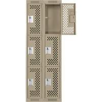 Clean Line Lockers, 3 -tier, Bank of 2, 24" x 12" x 72", Steel, Beige, Rivet (Assembled), Perforated R.M.G. Prévention