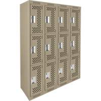 Clean Line Lockers, 3 -tier, Bank of 4, 48" x 12" x 72", Steel, Beige, Rivet (Assembled), Perforated R.M.G. Prévention