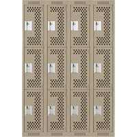 Clean Line Lockers, 3 -tier, Bank of 4, 48" x 12" x 72", Steel, Beige, Rivet (Assembled), Perforated R.M.G. Prévention