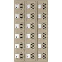 Assembled Lockerettes Clean Line Perforated Economy Lockers, 6 -tier, Bank of 3, 18" x 72" x 12", Steel R.M.G. Prévention