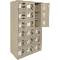 Assembled Lockerettes Clean Line Perforated Economy Lockers, 6 -tier, Bank of 3, 18" x 72" x 12", Steel R.M.G. Prévention
