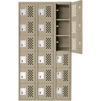 Assembled Lockerettes Clean Line Perforated Economy Lockers, 6 -tier, Bank of 3, 18" x 72" x 12", Steel R.M.G. Prévention