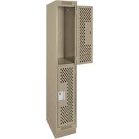 Casiers Clean Line, 2 niveaux, 12" x 15" x 76", Acier, Beige, Rivet (assembl&eacute;), Perfor&eacute; R.M.G. Prévention