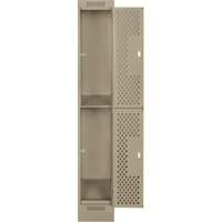 Casiers Clean Line, 2 niveaux, 12" x 15" x 76", Acier, Beige, Rivet (assembl&eacute;), Perfor&eacute; R.M.G. Prévention