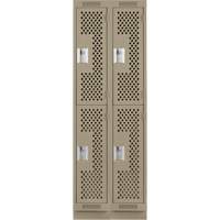 Clean Line Lockers, 2 -tier, Bank of 2, 24" x 12" x 76", Steel, Beige, Rivet (Assembled), Perforated R.M.G. Prévention