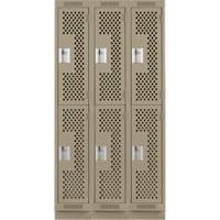 Clean Line Lockers, 2 -tier, Bank of 3, 36" x 12" x 76", Steel, Beige, Rivet (Assembled), Perforated R.M.G. Prévention