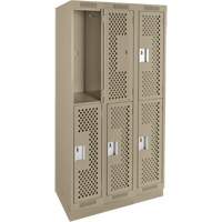 Clean Line Lockers, 2 -tier, Bank of 3, 36" x 12" x 76", Steel, Beige, Rivet (Assembled), Perforated R.M.G. Prévention