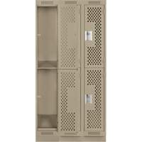Clean Line Lockers, 2 -tier, Bank of 3, 36" x 12" x 76", Steel, Beige, Rivet (Assembled), Perforated R.M.G. Prévention