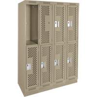 Clean Line Lockers, 2 -tier, Bank of 4, 48" x 12" x 76", Steel, Beige, Rivet (Assembled), Perforated R.M.G. Prévention