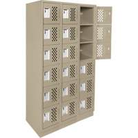 Assembled Lockerettes Clean Line Perforated Economy Lockers, 6 -tier, Bank of 3, 18" x 72" x 12", Steel R.M.G. Prévention