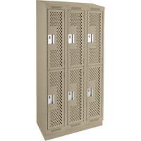 Clean Line Lockers, 2 -tier, Bank of 3, 36" x 12" x 82", Steel, Beige, Rivet (Assembled), Perforated R.M.G. Prévention