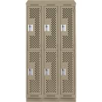 Clean Line Lockers, 2 -tier, Bank of 3, 36" x 12" x 82", Steel, Beige, Rivet (Assembled), Perforated R.M.G. Prévention