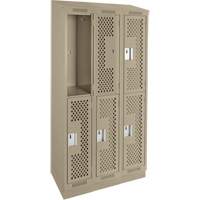 Clean Line Lockers, 2 -tier, Bank of 3, 36" x 12" x 82", Steel, Beige, Rivet (Assembled), Perforated R.M.G. Prévention