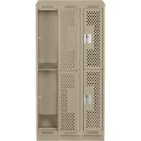Clean Line Lockers, 2 -tier, Bank of 3, 36" x 12" x 82", Steel, Beige, Rivet (Assembled), Perforated R.M.G. Prévention
