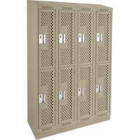 Clean Line Lockers, 2 -tier, Bank of 4, 48" x 12" x 82", Steel, Beige, Rivet (Assembled), Perforated R.M.G. Prévention