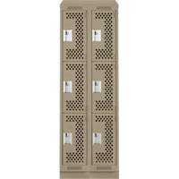 Clean Line Lockers, 3 -tier, Bank of 2, 24" x 18" x 82", Steel, Beige, Rivet (Assembled), Perforated R.M.G. Prévention