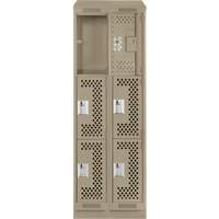 Clean Line Lockers, 3 -tier, Bank of 2, 24" x 18" x 82", Steel, Beige, Rivet (Assembled), Perforated R.M.G. Prévention