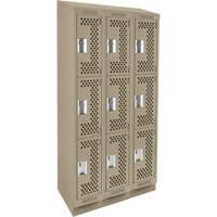 Casiers Clean Line, 3 niveaux, Bloc de 3, 36" x 18" x 82", Acier, Beige, Rivet (assembl&eacute;), Perfor&eacute; R.M.G. Prévention