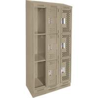 Casiers Clean Line, 3 niveaux, Bloc de 3, 36" x 18" x 82", Acier, Beige, Rivet (assembl&eacute;), Perfor&eacute; R.M.G. Prévention
