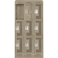 Casiers Clean Line, 3 niveaux, Bloc de 3, 36" x 18" x 82", Acier, Beige, Rivet (assembl&eacute;), Perfor&eacute; R.M.G. Prévention
