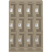 Clean Line Lockers, 3 -tier, Bank of 4, 48" x 18" x 82", Steel, Beige, Rivet (Assembled), Perforated R.M.G. Prévention