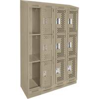 Clean Line Lockers, 3 -tier, Bank of 4, 48" x 18" x 82", Steel, Beige, Rivet (Assembled), Perforated R.M.G. Prévention