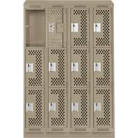 Clean Line Lockers, 3 -tier, Bank of 4, 48" x 18" x 82", Steel, Beige, Rivet (Assembled), Perforated R.M.G. Prévention
