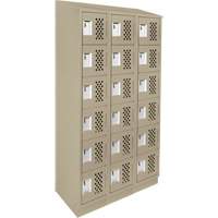 Assembled Lockerettes Clean Line Perforated Economy Lockers, 6 -tier, Bank of 3, 18" x 72" x 12", Steel R.M.G. Prévention
