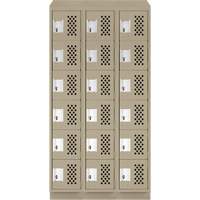 Assembled Lockerettes Clean Line Perforated Economy Lockers, 6 -tier, Bank of 3, 18" x 72" x 12", Steel R.M.G. Prévention