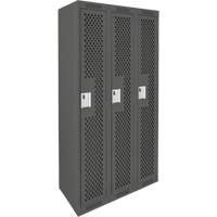 Clean Line Lockers, Bank of 3, 36" x 15" x 72", Steel, Charcoal, Rivet (Assembled), Perforated R.M.G. Prévention