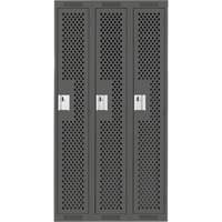 Clean Line Lockers, Bank of 3, 36" x 15" x 72", Steel, Charcoal, Rivet (Assembled), Perforated R.M.G. Prévention