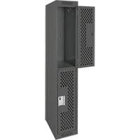 Clean Line Lockers, 2 -tier, 12" x 15" x 72", Steel, Charcoal, Rivet (Assembled), Perforated R.M.G. Prévention