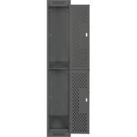 Clean Line Lockers, 2 -tier, 12" x 15" x 72", Steel, Charcoal, Rivet (Assembled), Perforated R.M.G. Prévention