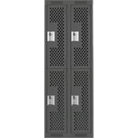 Clean Line Lockers, 2 -tier, Bank of 2, 24" x 15" x 72", Steel, Charcoal, Rivet (Assembled), Perforated R.M.G. Prévention
