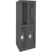 Clean Line Lockers, 2 -tier, Bank of 2, 24" x 15" x 72", Steel, Charcoal, Rivet (Assembled), Perforated R.M.G. Prévention
