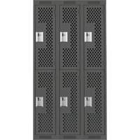Clean Line Lockers, 2 -tier, Bank of 3, 36" x 15" x 72", Steel, Charcoal, Rivet (Assembled), Perforated R.M.G. Prévention