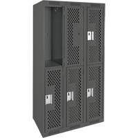 Clean Line Lockers, 2 -tier, Bank of 3, 36" x 15" x 72", Steel, Charcoal, Rivet (Assembled), Perforated R.M.G. Prévention