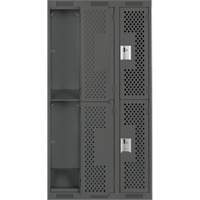Clean Line Lockers, 2 -tier, Bank of 3, 36" x 15" x 72", Steel, Charcoal, Rivet (Assembled), Perforated R.M.G. Prévention