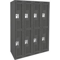 Clean Line Lockers, 2 -tier, Bank of 4, 48" x 15" x 72", Steel, Charcoal, Rivet (Assembled), Perforated R.M.G. Prévention