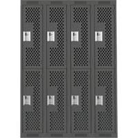 Clean Line Lockers, 2 -tier, Bank of 4, 48" x 15" x 72", Steel, Charcoal, Rivet (Assembled), Perforated R.M.G. Prévention