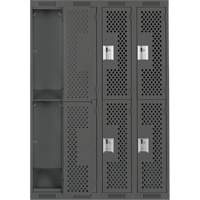 Clean Line Lockers, 2 -tier, Bank of 4, 48" x 15" x 72", Steel, Charcoal, Rivet (Assembled), Perforated R.M.G. Prévention