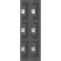 Clean Line Lockers, 3 -tier, Bank of 2, 24" x 12" x 72", Steel, Charcoal, Rivet (Assembled), Perforated R.M.G. Prévention