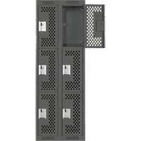 Clean Line Lockers, 3 -tier, Bank of 2, 24" x 12" x 72", Steel, Charcoal, Rivet (Assembled), Perforated R.M.G. Prévention
