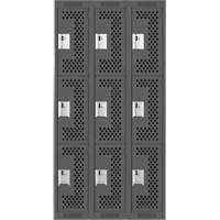Clean Line Lockers, 3 -tier, Bank of 3, 36" x 12" x 72", Steel, Charcoal, Rivet (Assembled), Perforated R.M.G. Prévention
