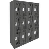 Clean Line Lockers, 3 -tier, Bank of 4, 48" x 12" x 72", Steel, Charcoal, Rivet (Assembled), Perforated R.M.G. Prévention