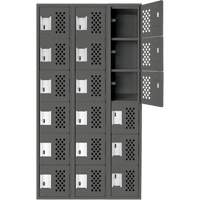 Assembled Lockerettes Clean Line Perforated Economy Lockers, 6 -tier, Bank of 3, 18" x 72" x 12", Steel R.M.G. Prévention